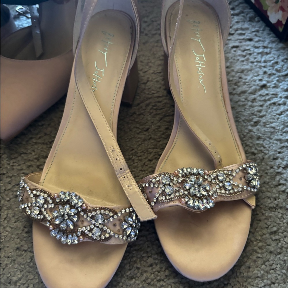 Betsey Johnson Nude Rhinestone Heels